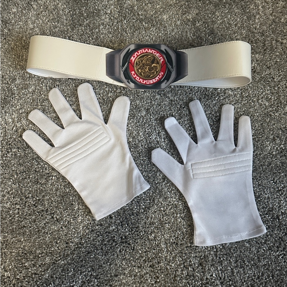 White Power Rangers Belt and Gloves Set